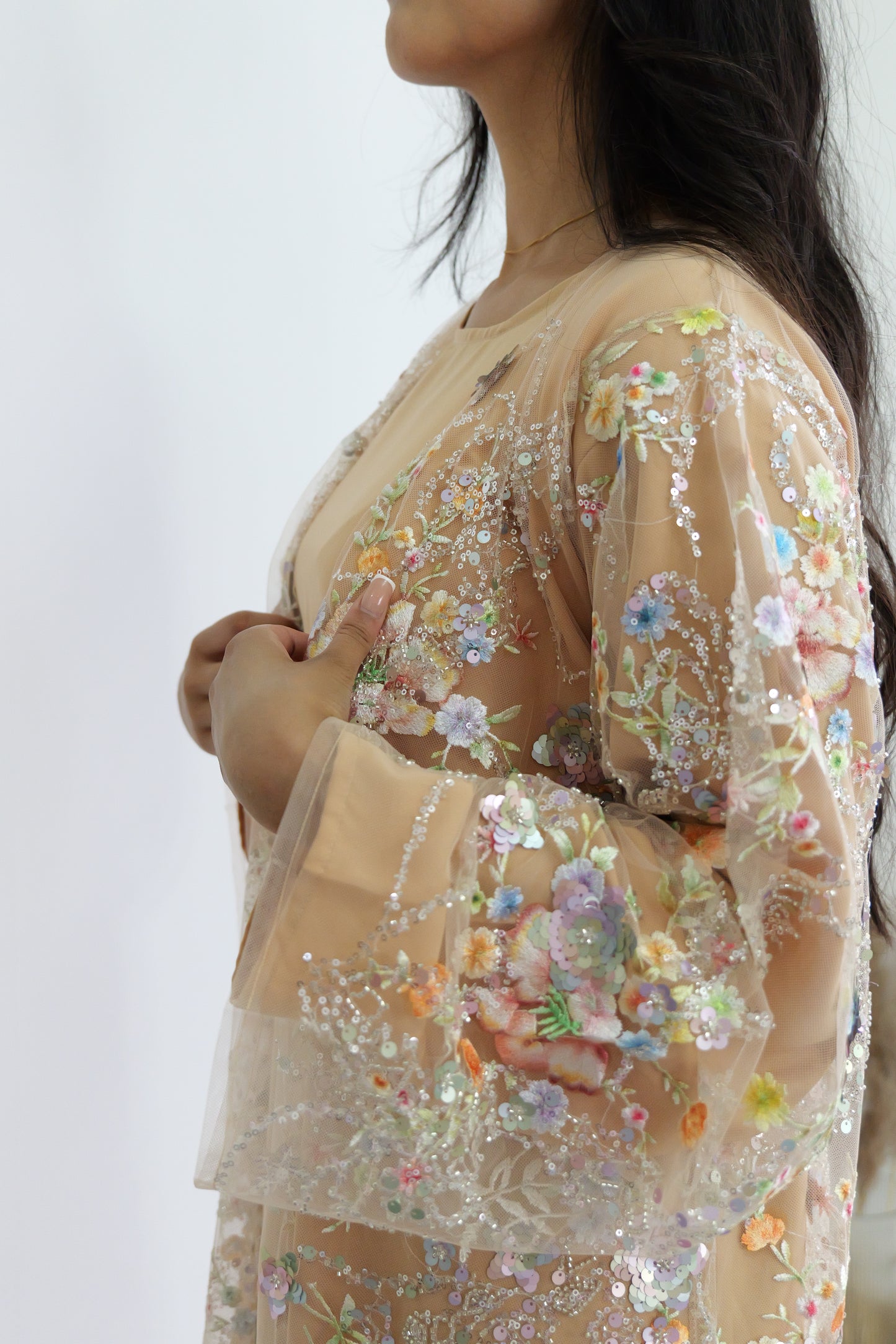 Summer petals abaya in beige