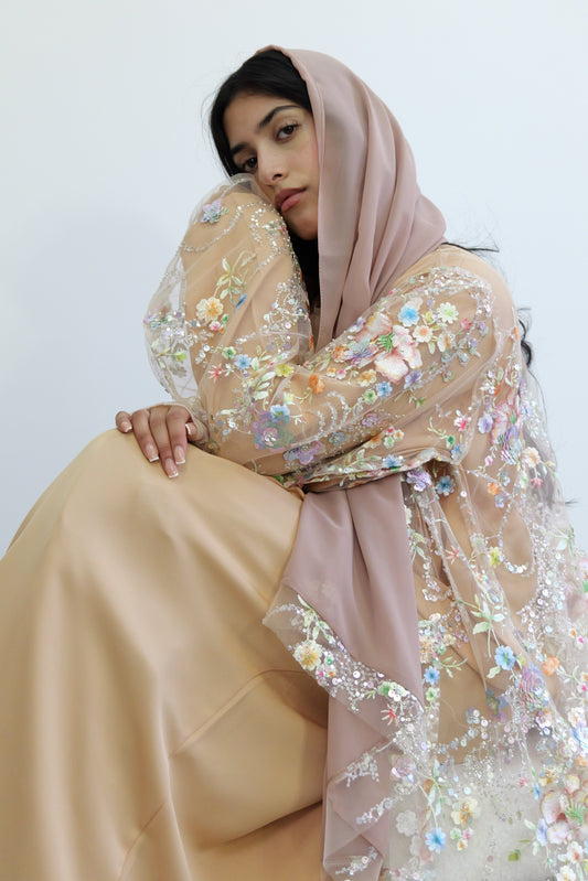 Summer petals abaya in beige