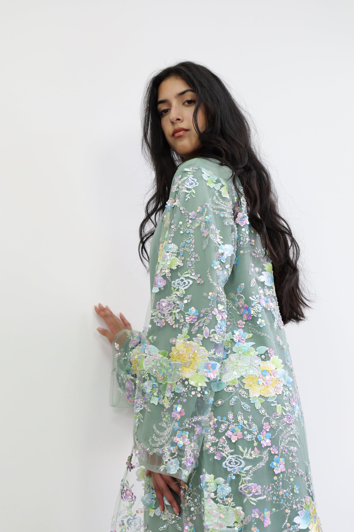 Summer petals abaya in Sage Green