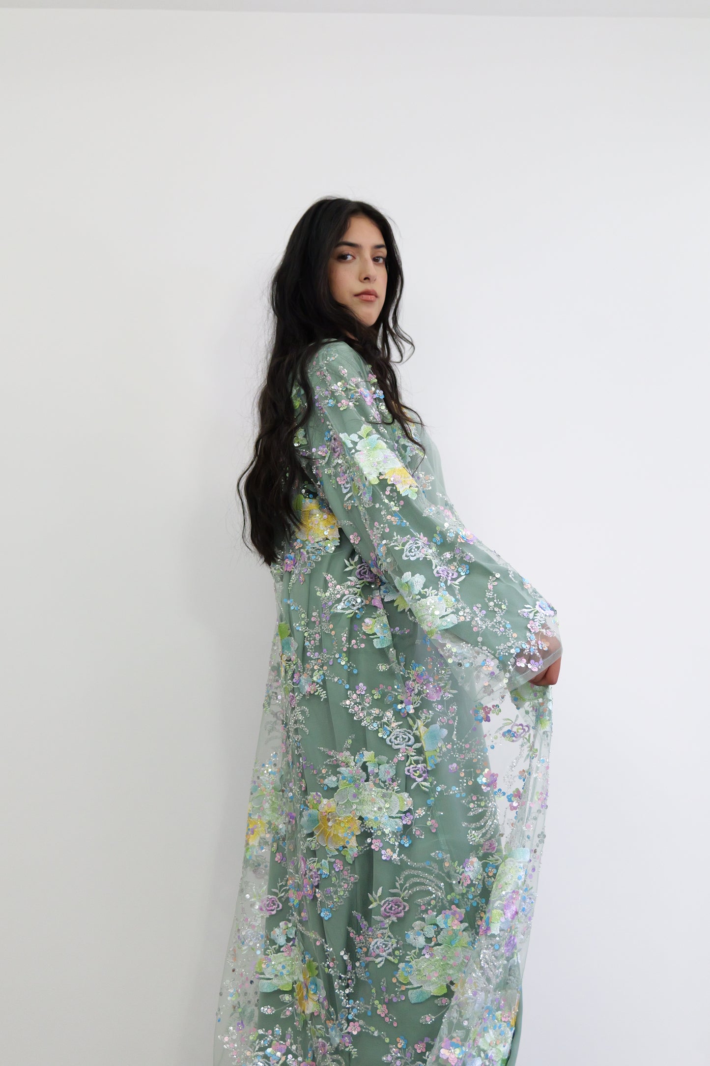 Summer petals abaya in Sage Green