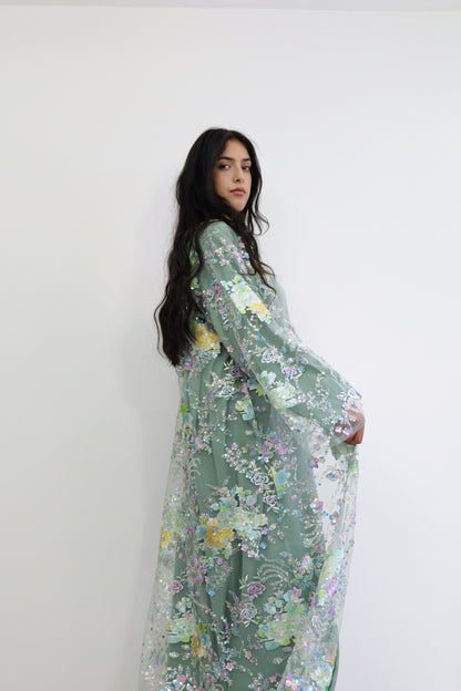Summer petals abaya in Sage Green